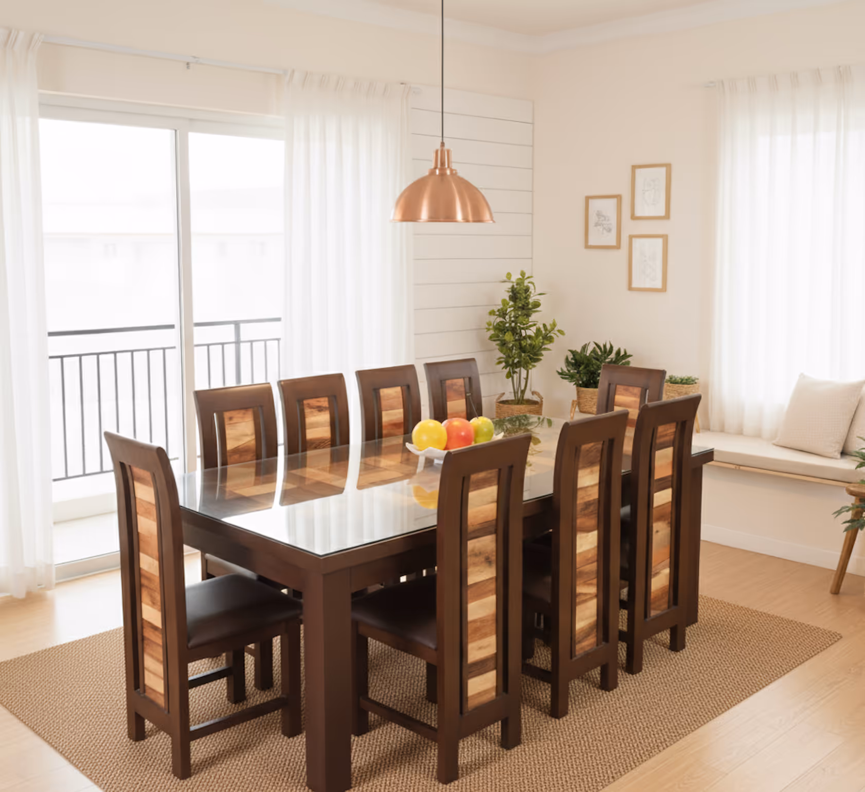 Aurora dining set with eight high-back chairs