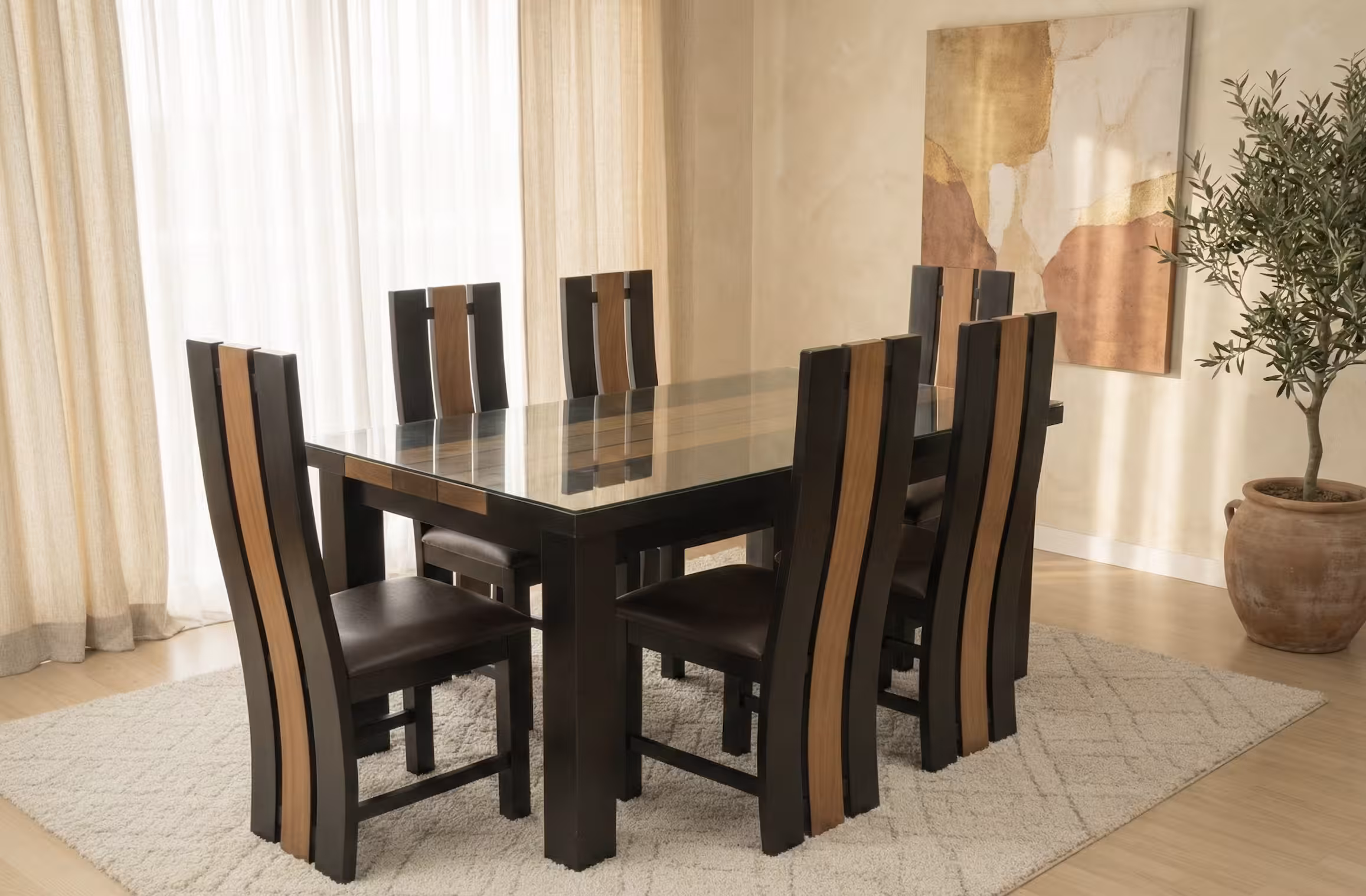 Bellagio dining set with six high-back chairs
