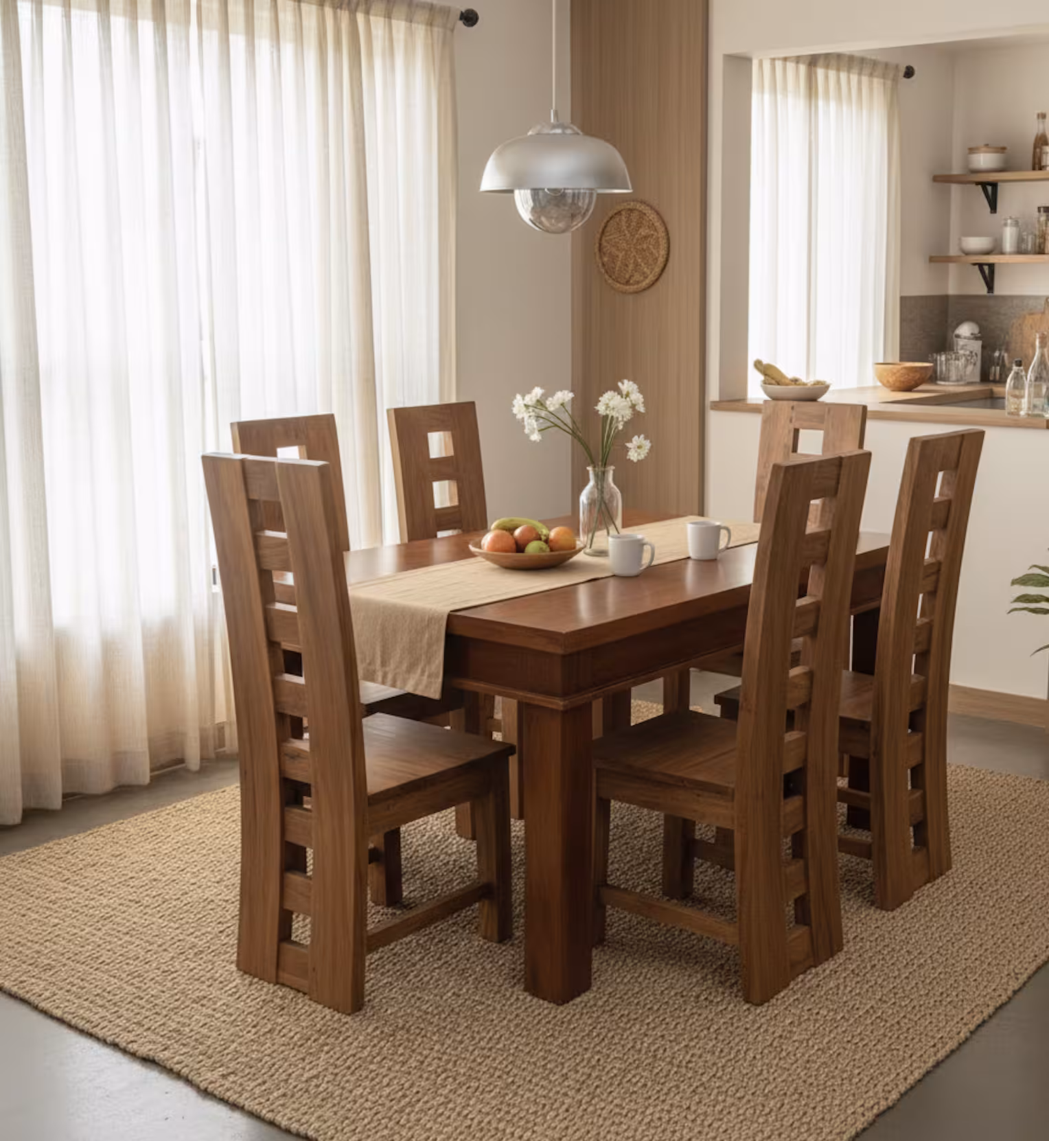 Florence dining set with ladder-back chairs with square cutouts
