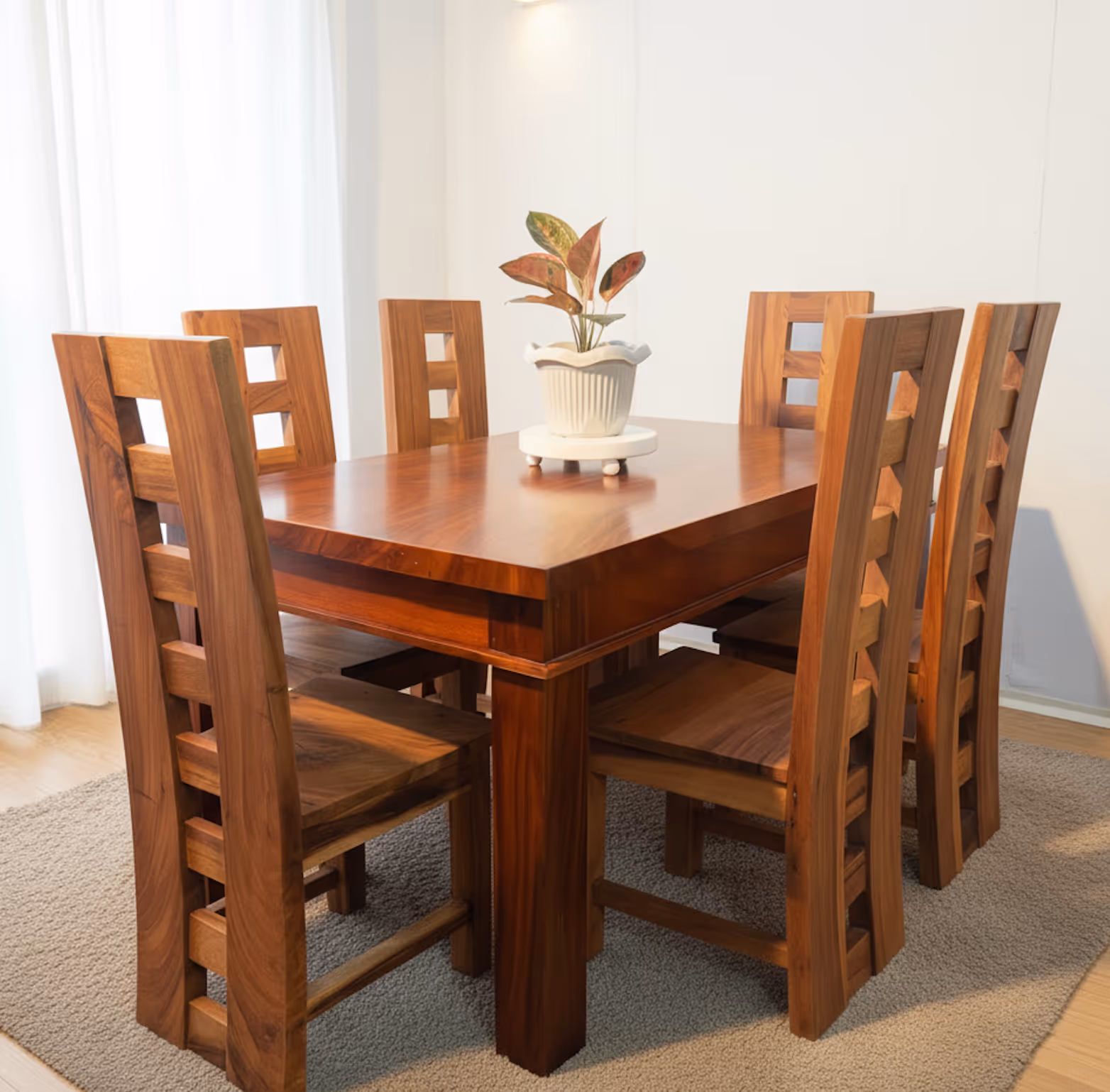 Florence six-seater dining set in warm-toned wood
