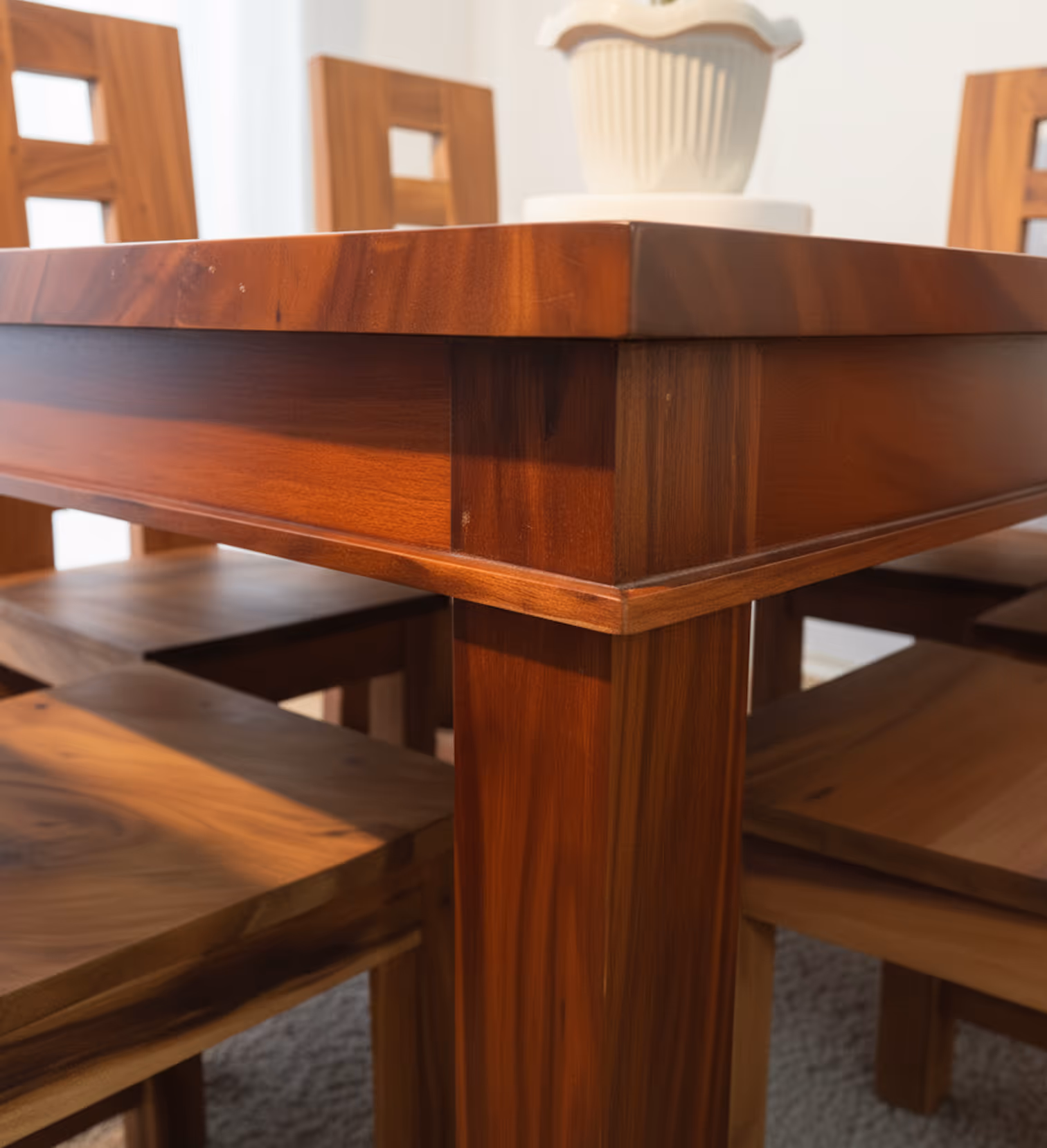 Close-up of the Florence table corner and block leg