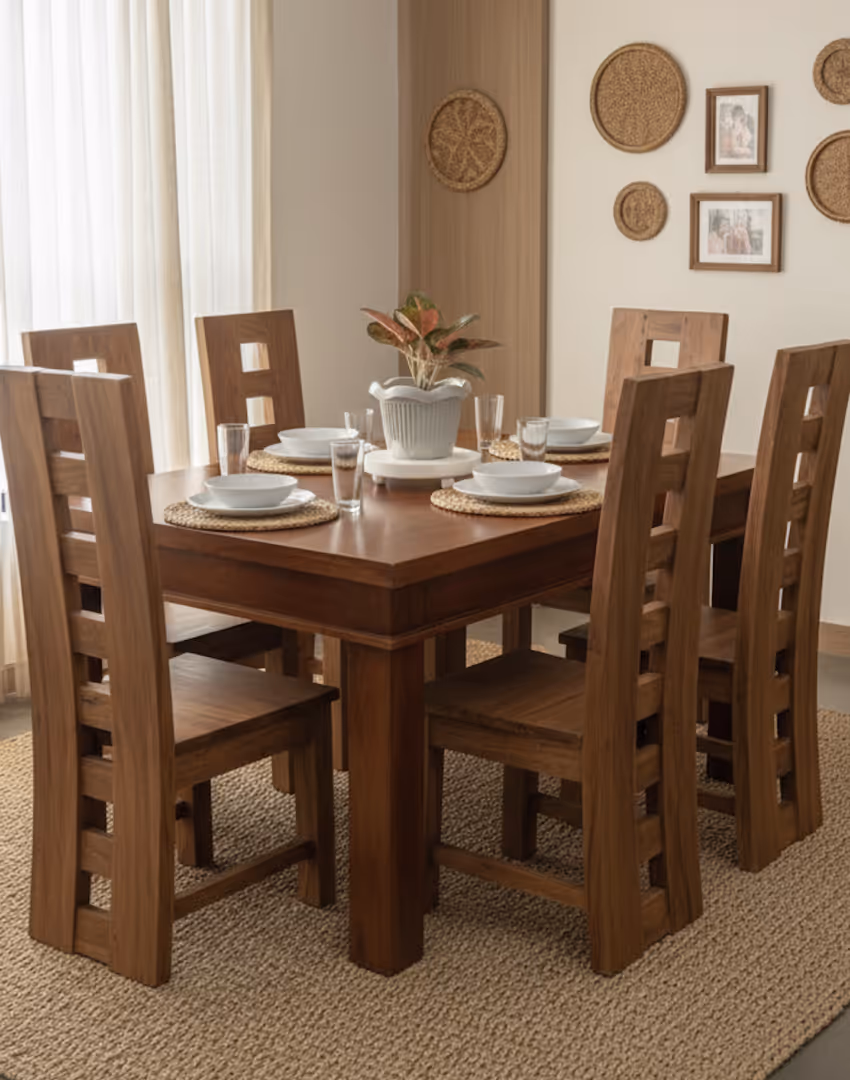Florence dining set: ladder-back chairs with square cutouts