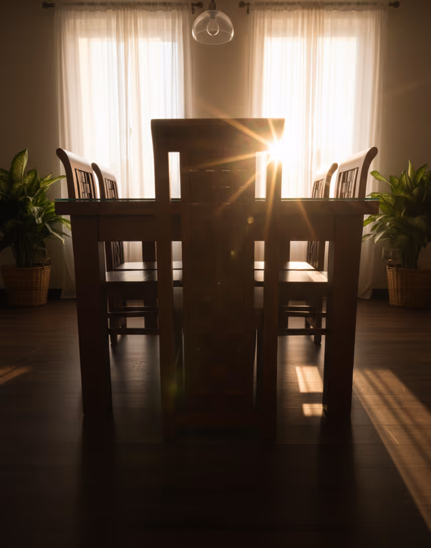 Imperia dining set backlit by a window