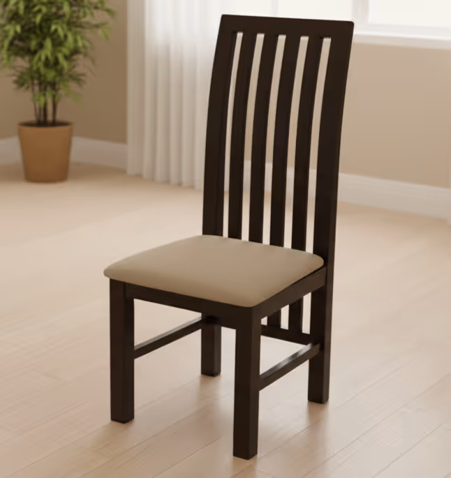 Solara chair, dark frame with vertical slats and a cream upholstered seat