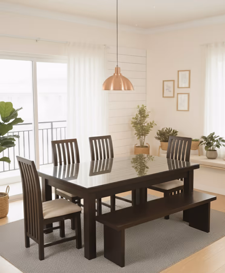 Solara dining set with bench in a dining room