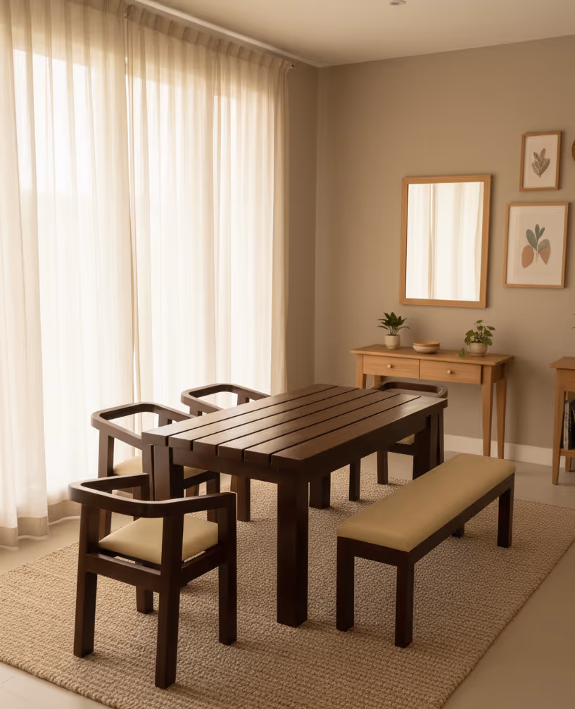 Sorrento dining set with bench and armchairs in a dining room