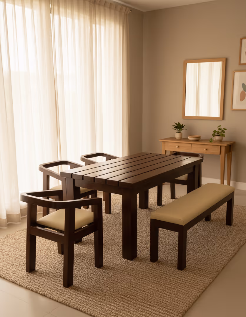 Sorrento dining set: dark table with armchairs and a bench